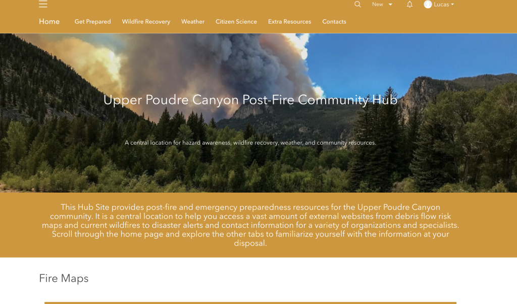 Graphic of the home page of the Upper Poudre Canyon Post-Fire Community Hub