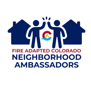 image of two houses and two people, depicting the FACO Neighborhood Ambassador program.