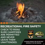 image of a campfire in a fire ring, with a recreational fire safey message below