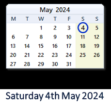 image of a calendar with Saturday May 4th circled