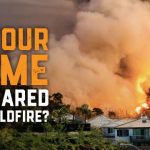 image of wildfire threateing a community, with the text "is your home prepared for wildfire?"