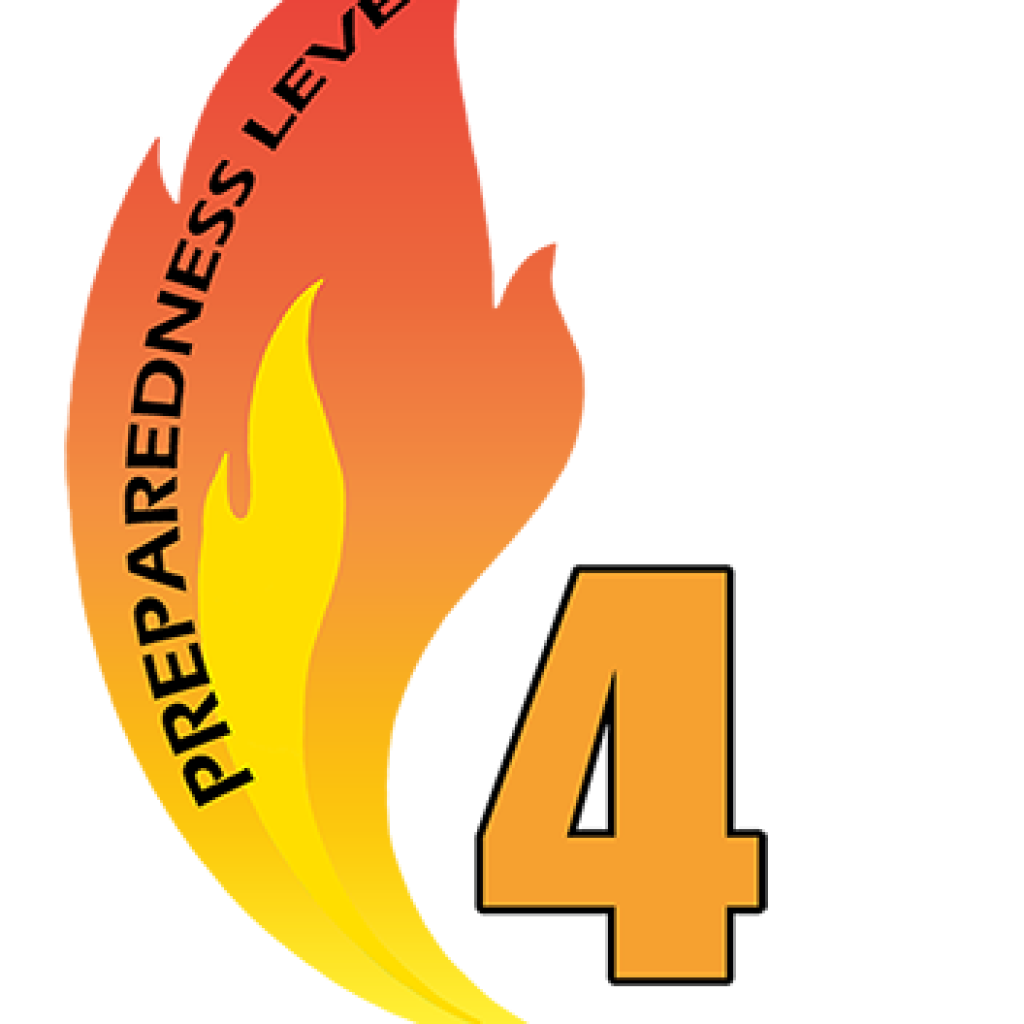 image of a fire flame and the words preparedness level 4