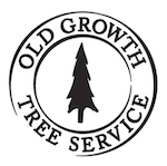 image of a circle with a tree in the middle and the words old growth tree service