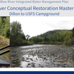 Blue River Integrated Master Plan Dillon to USFS Campground. Image with river and signage taken from a bridge